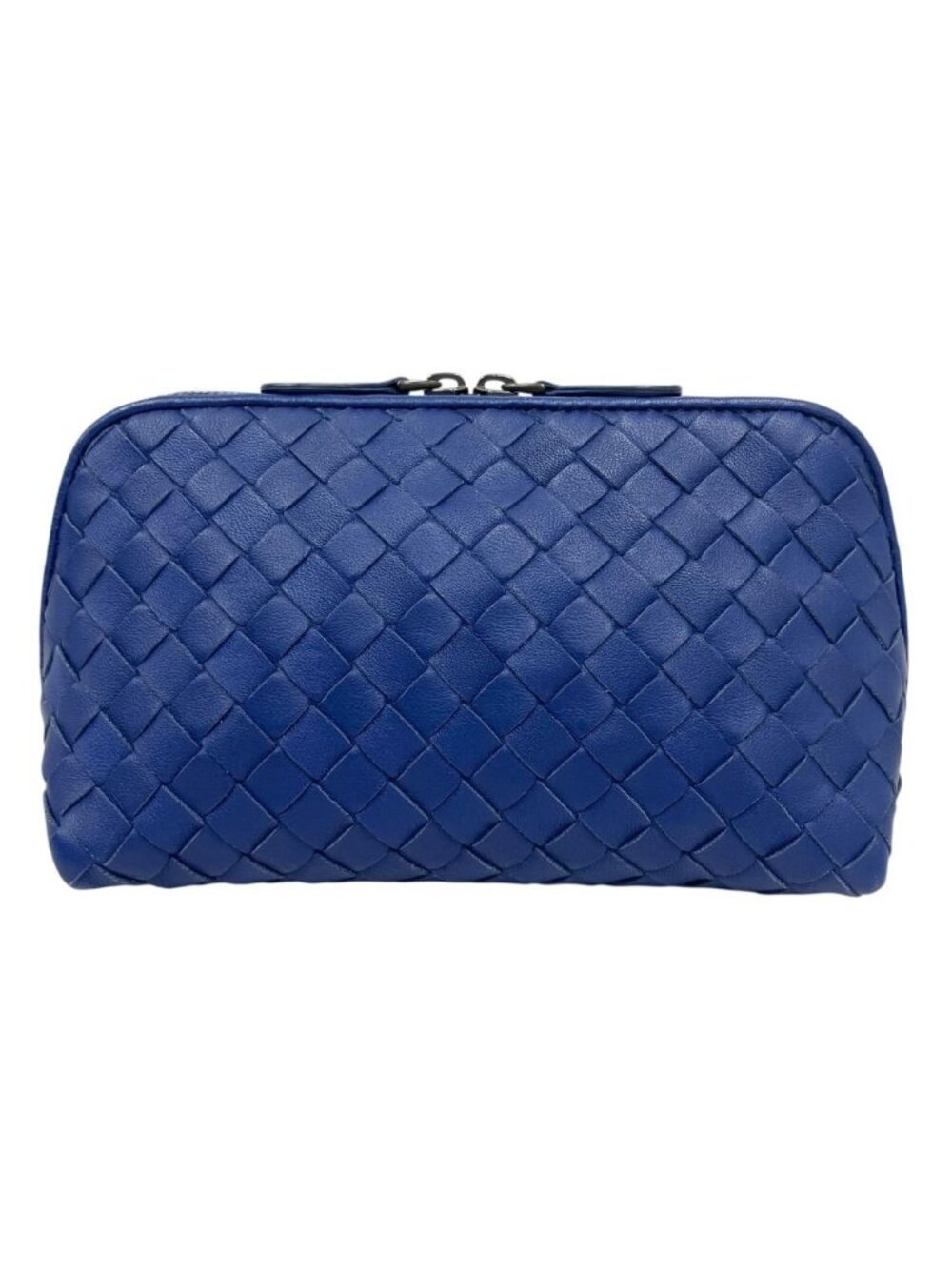 Bottega Veneta Intrecciato Lambskin Leather Pouch Case Double Zip Blue